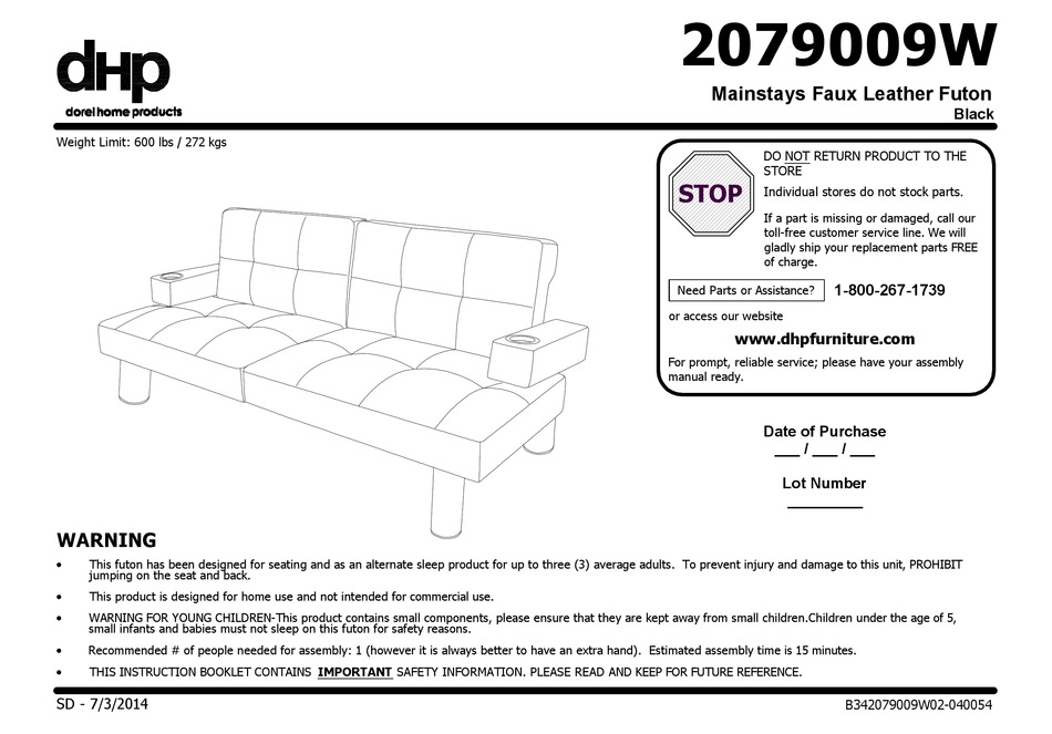 mainstays futon manual