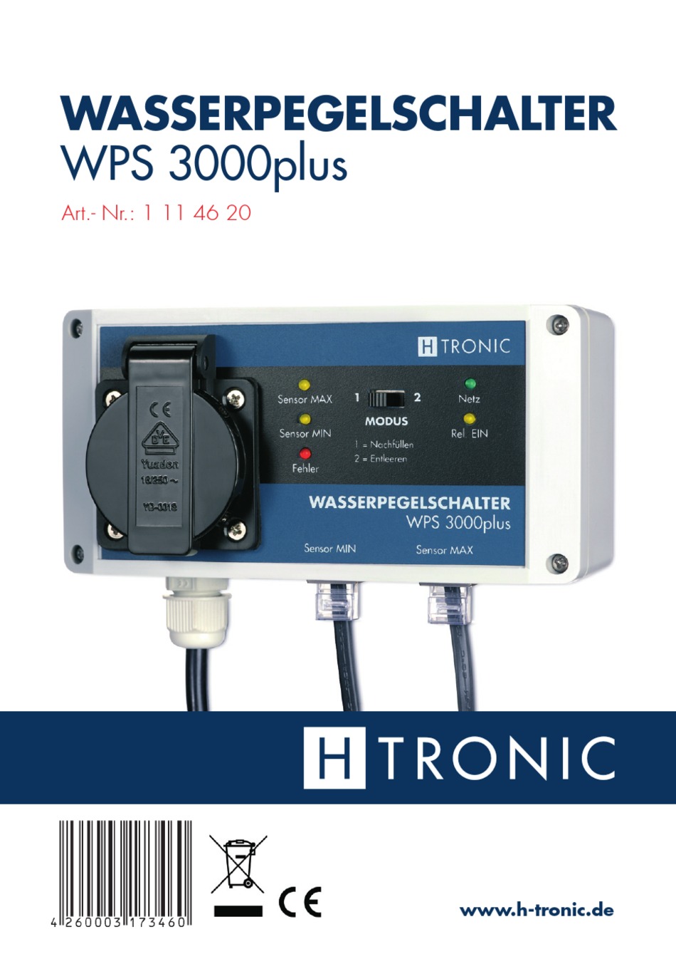 H-Tronic WPS 3000 Plus Wasserpegelschalter mit 2 Sensoren Wasserstände überw. 