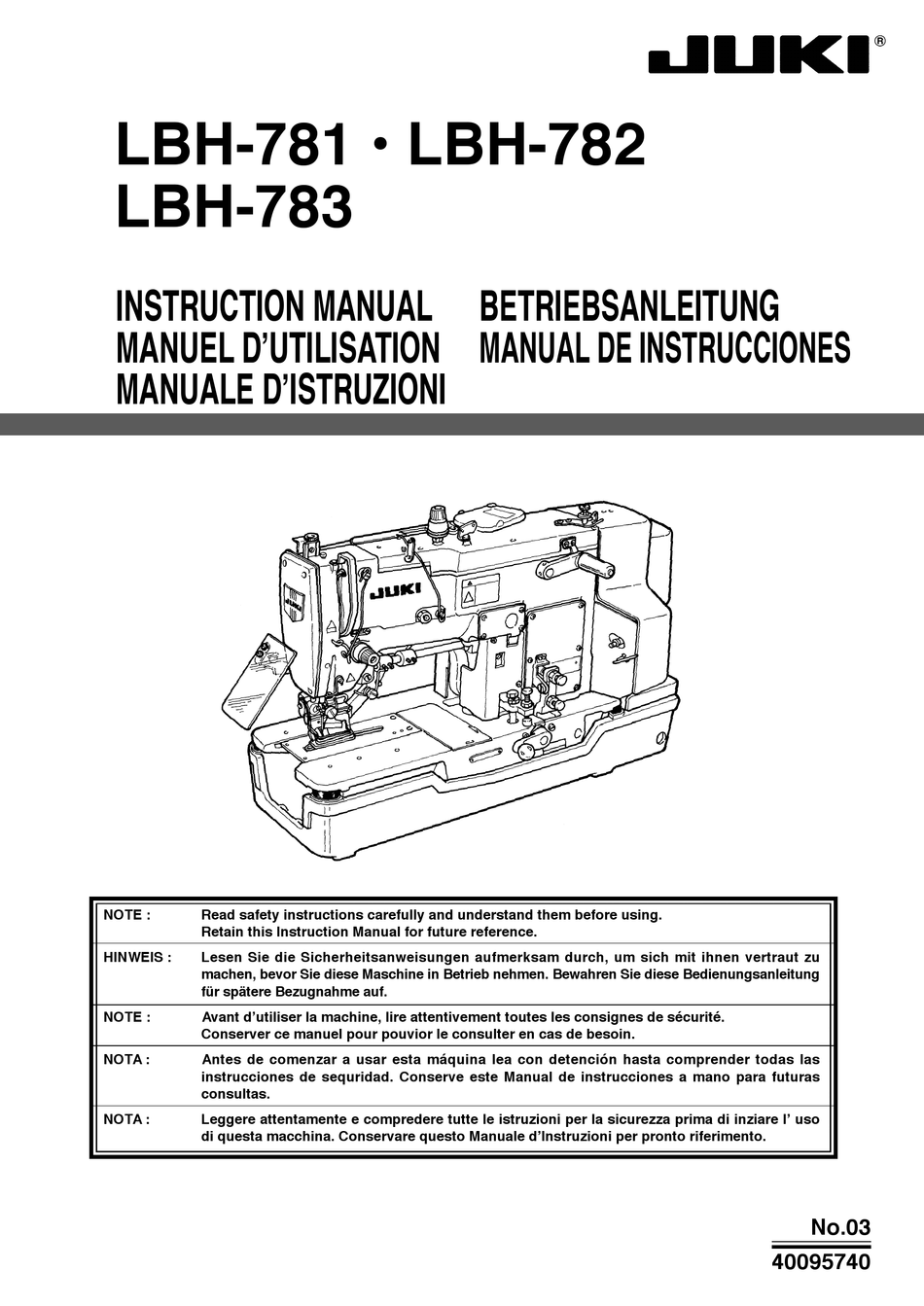 JUKI LBH781 INSTRUCTION MANUAL Pdf Download ManualsLib
