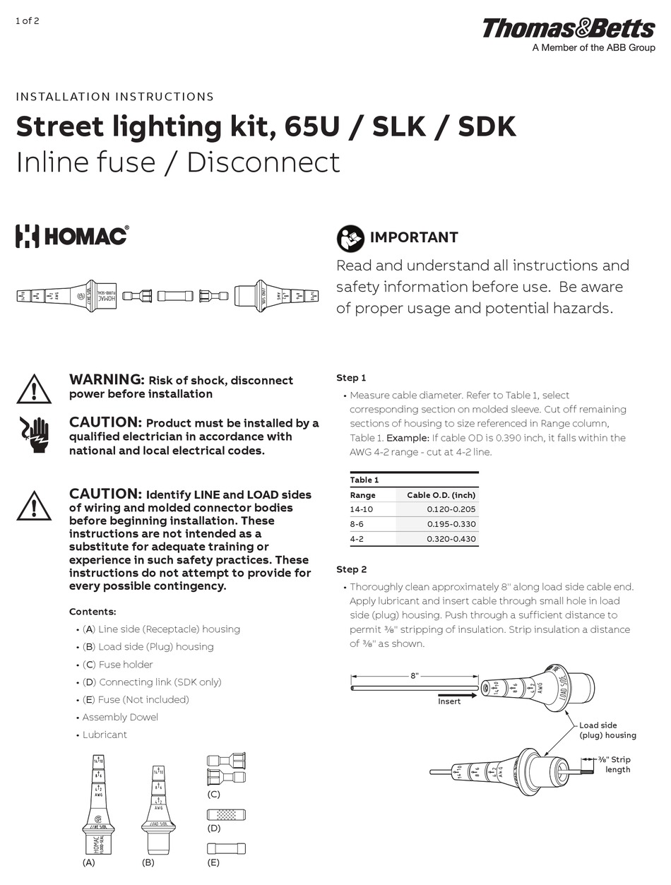 THOMAS & BETTS 65U INSTALLATION INSTRUCTIONS Pdf Download ManualsLib