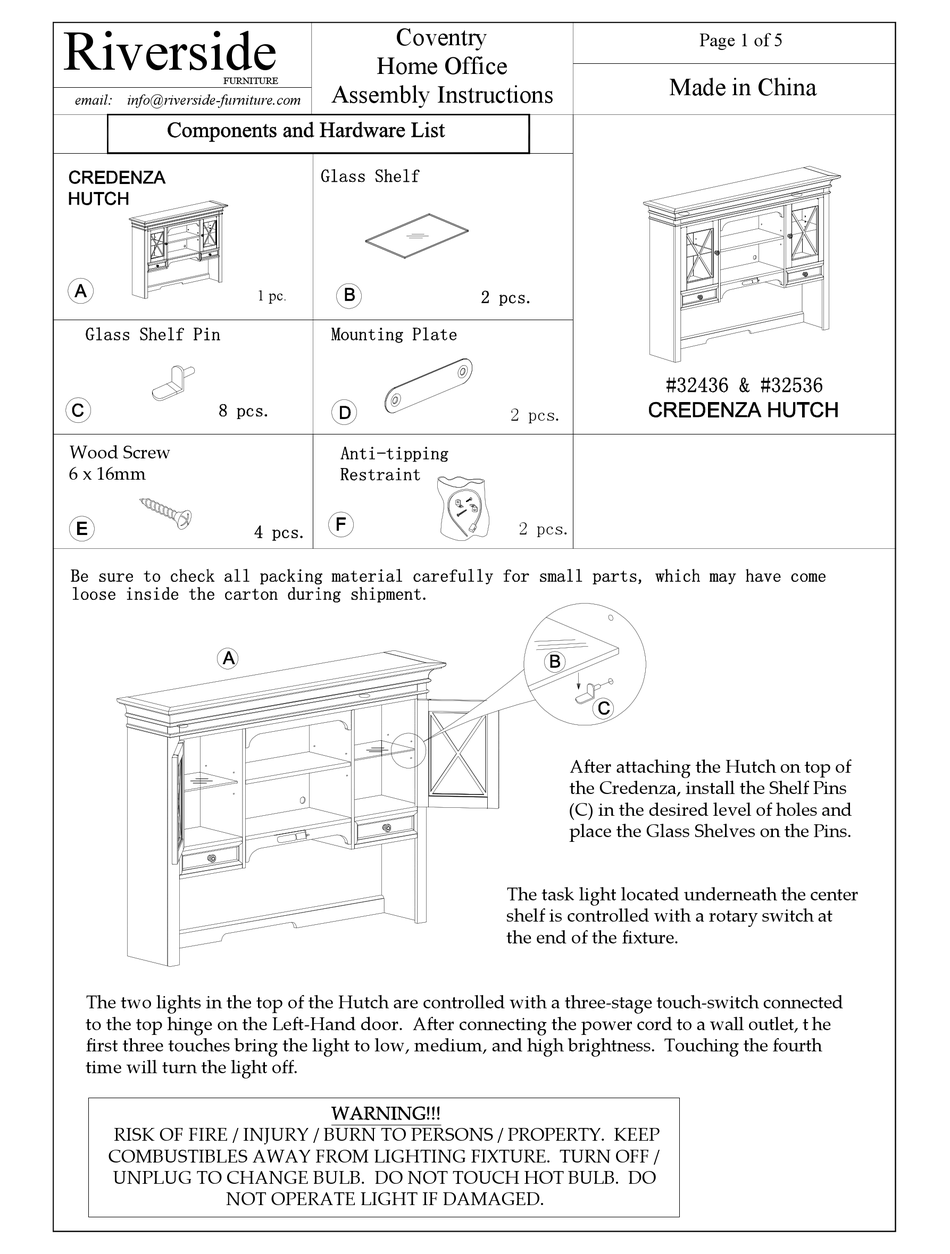 RIVERSIDE CREDENZA HUTCH SERIES ASSEMBLY INSTRUCTIONS Pdf Download