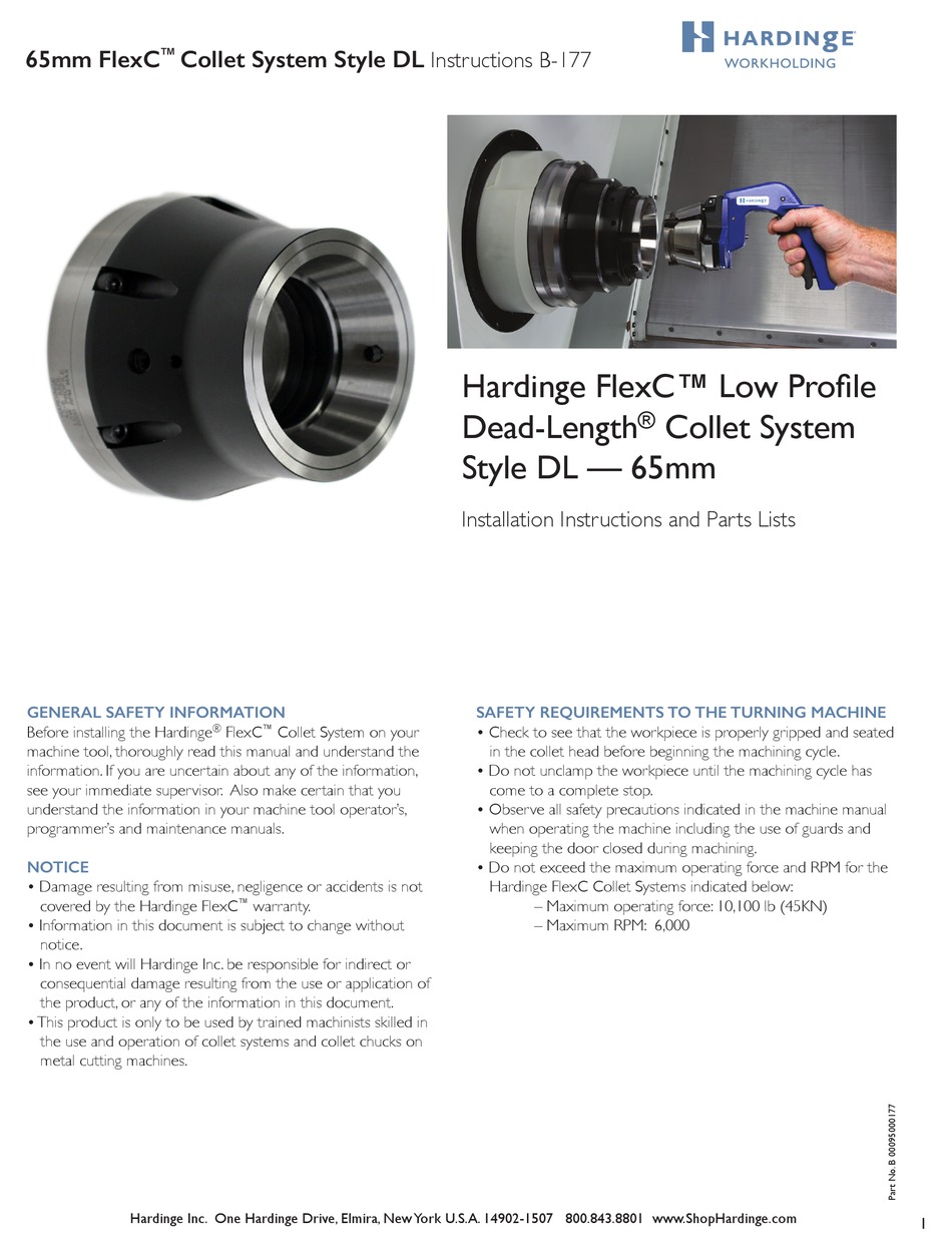HARDINGE FLEXC LOW PROFILE DEADLENGTH COLLET SYSTEM STYLE DL