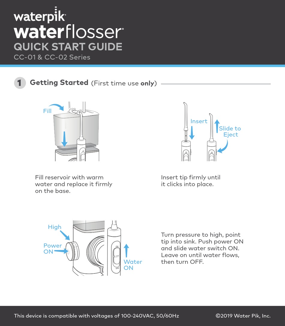 WATERPIK WATER FLOSSER CC01 SERIES QUICK START MANUAL Pdf Download