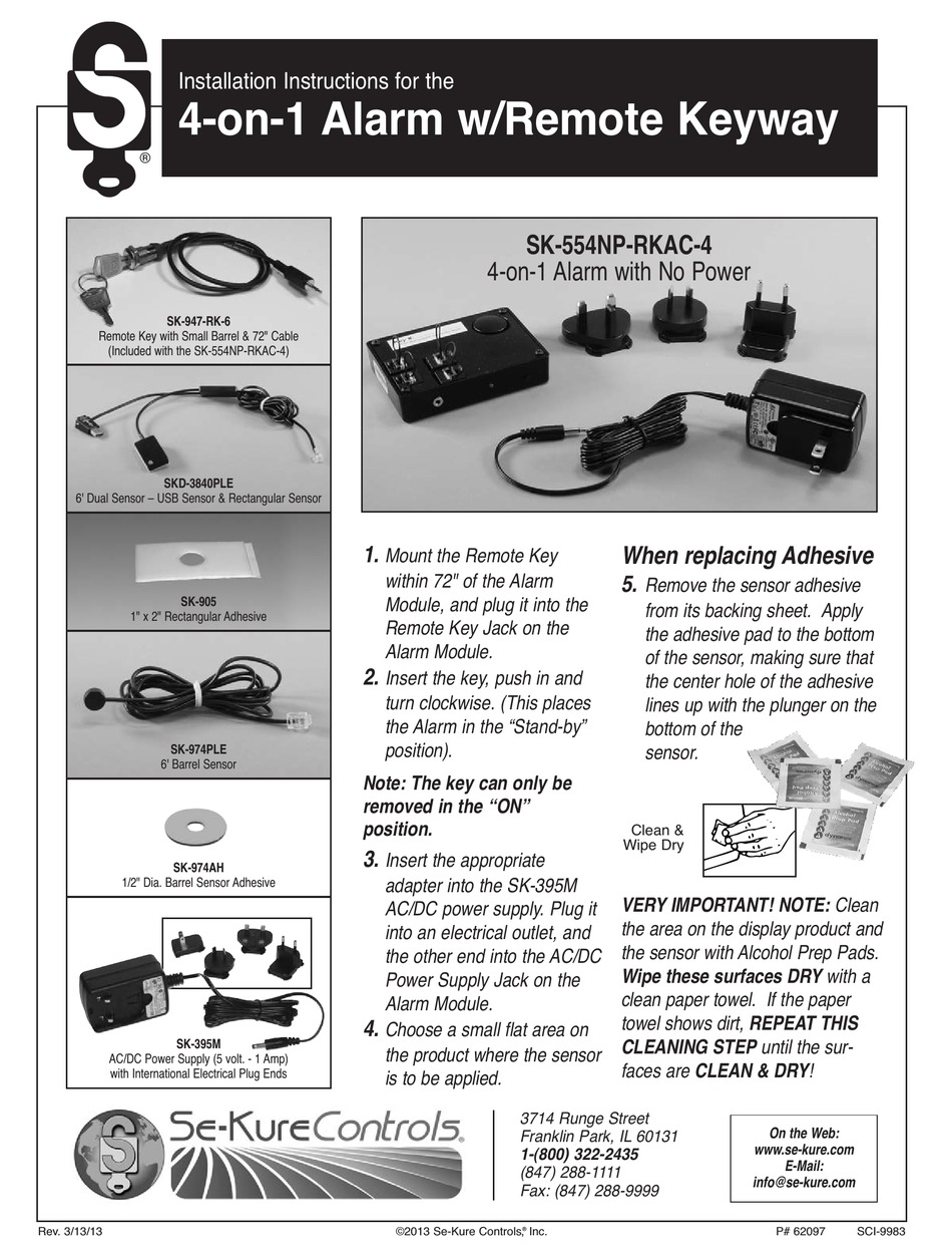 SEKURE CONTROLS SK554NPRKAC4 INSTALLATION INSTRUCTIONS Pdf Download