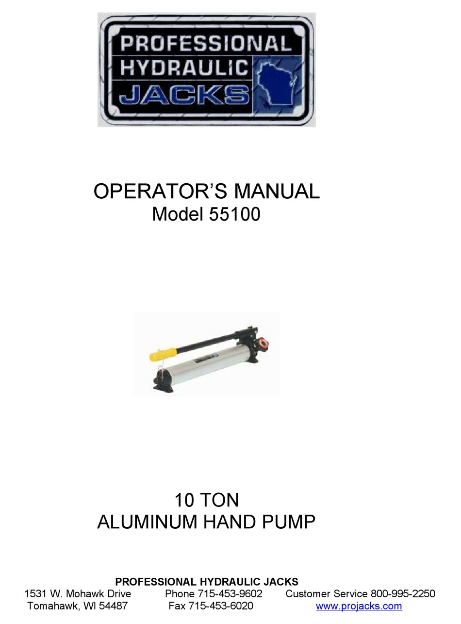 PROFESSIONAL HYDRAULIC JACKS 55100 OPERATOR'S MANUAL Pdf Download