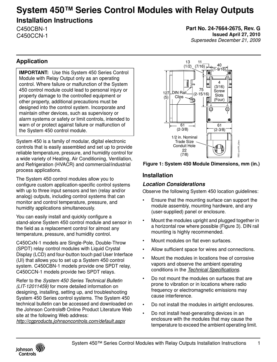 JOHNSON CONTROLS SYSTEM 450 SERIES INSTALLATION INSTRUCTIONS MANUAL Pdf Download ManualsLib