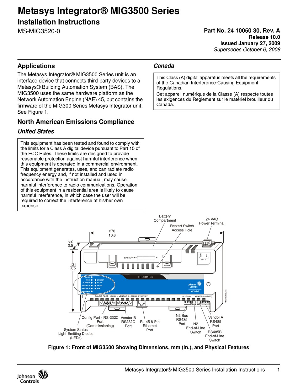 johnson-controls-metasys-integrator-mig3500-series-installation