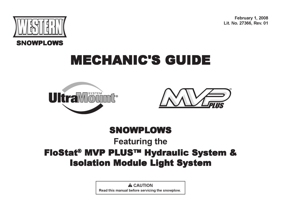 Western UniMount MVP V Plow Snow Plow Mechanic's Guide **Repair Manual **