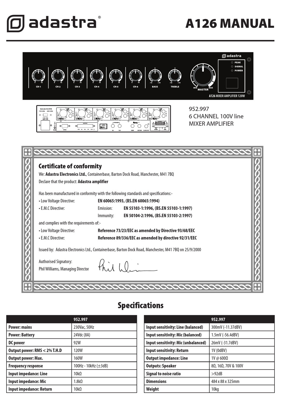 ADASTRA A126 MANUAL Pdf Download | ManualsLib