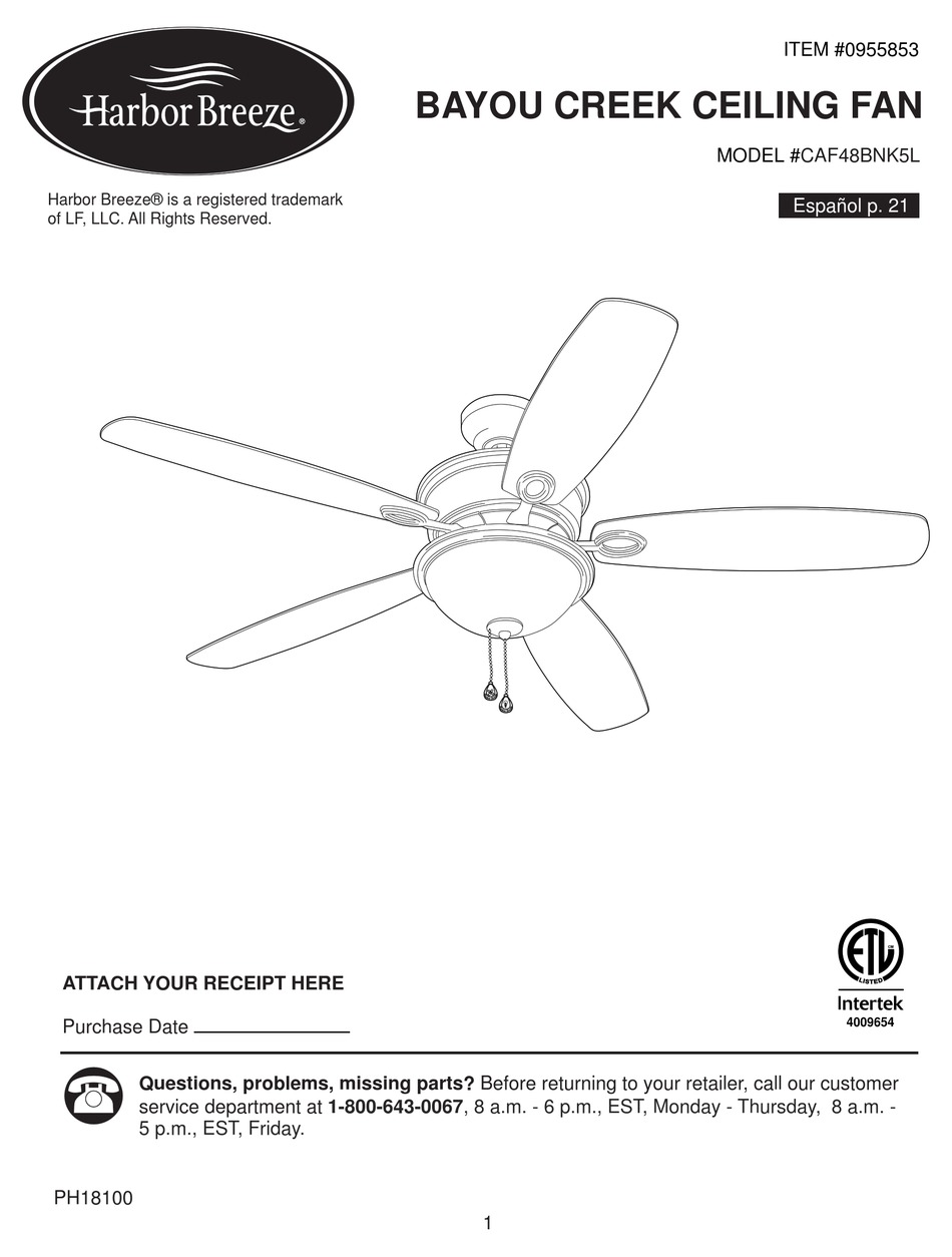 HARBOR BREEZE CAF48BNK5L INSTRUCTIONS MANUAL Pdf Download ManualsLib