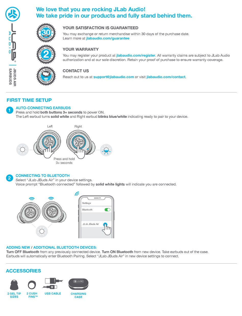 JLAB AUDIO JBUDS AIR QUICK START MANUAL Pdf Download | ManualsLib