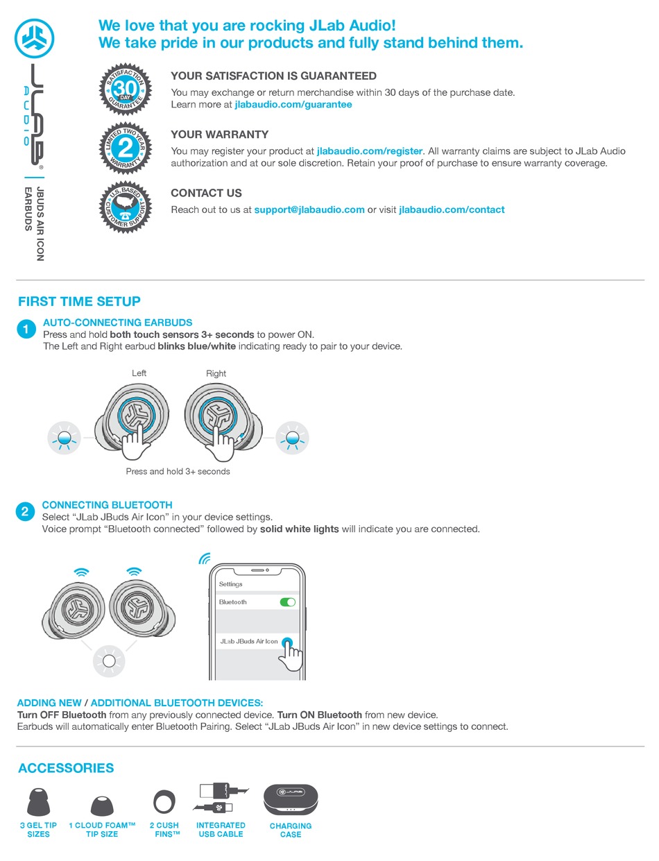 JLAB AUDIO JBUDS AIR ICON QUICK START MANUAL Pdf Download | ManualsLib