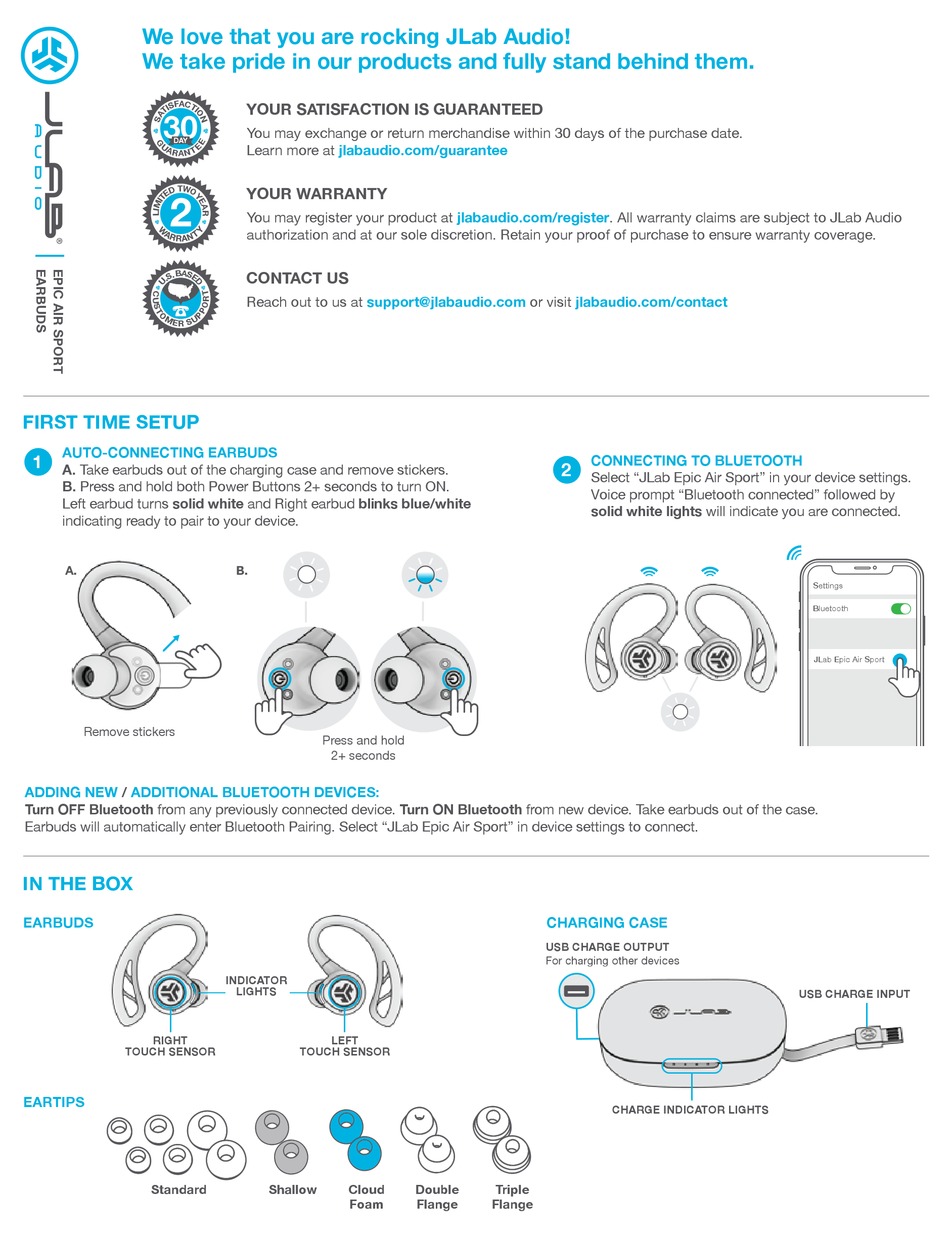 JLAB AUDIO EPIC AIR SPORT QUICK START 