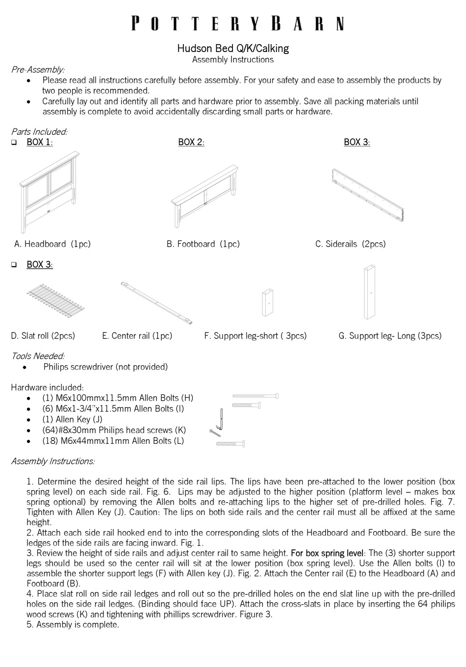 POTTERY BARN HUDSON Q ASSEMBLY INSTRUCTIONS Pdf Download ManualsLib