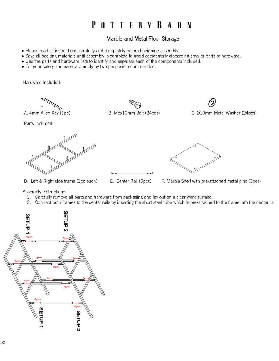 POTTERY BARN MARBLE AND METAL FLOOR STORAGE ASSEMBLY MANUAL Pdf