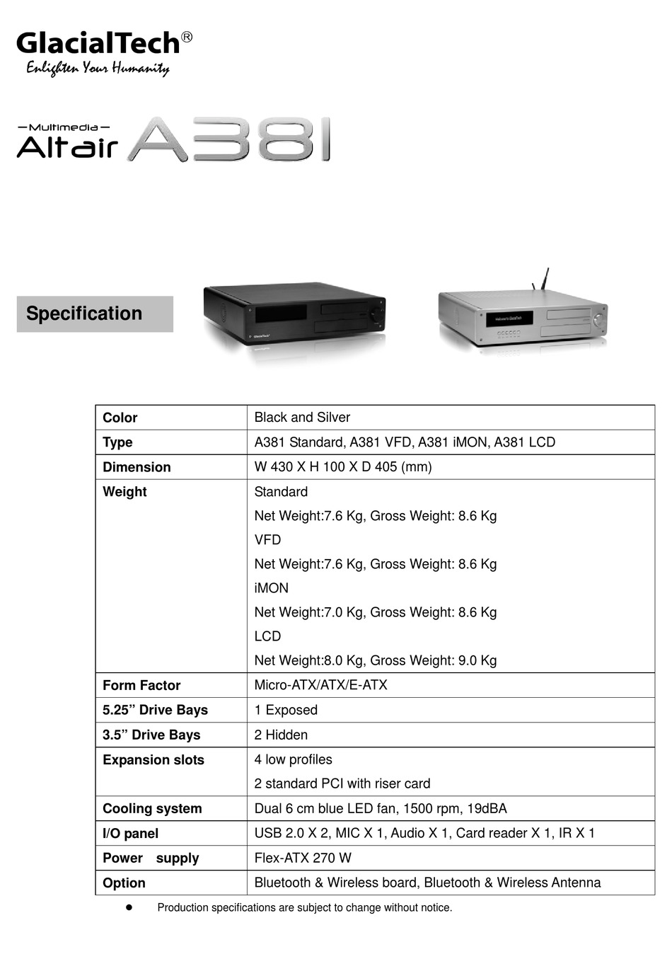 GLACIALTECH ALTAIR A381 SERIES QUICK START MANUAL Pdf Download | ManualsLib