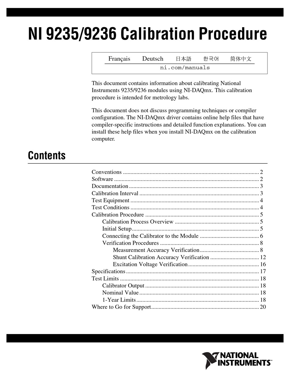NATIONAL INSTRUMENTS 9235 CALIBRATION PROCEDURE Pdf Download ManualsLib