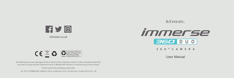 Kitvision Immerse 360 Duo User Manual Pdf Download Manualslib
