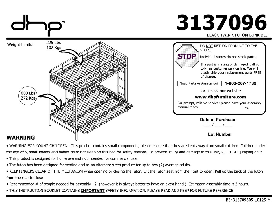 Dhp 3137096 Instruction Booklet Pdf, Metal Bunk Bed Parts List