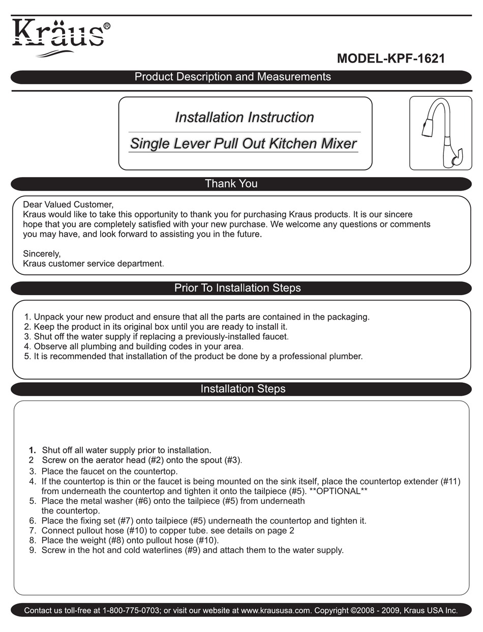 KRAUS KPF1621 INSTALLATION INSTRUCTION Pdf Download ManualsLib