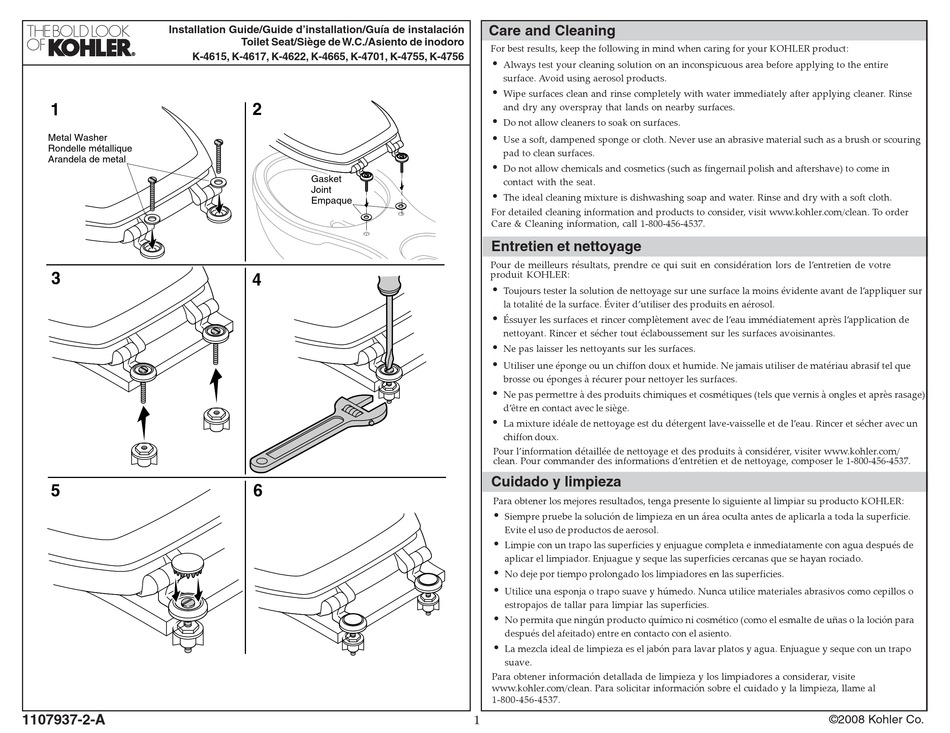Kohler K 4615 Installation Manual Pdf Manualslib - Kohler Toilet Seat Installation Guide