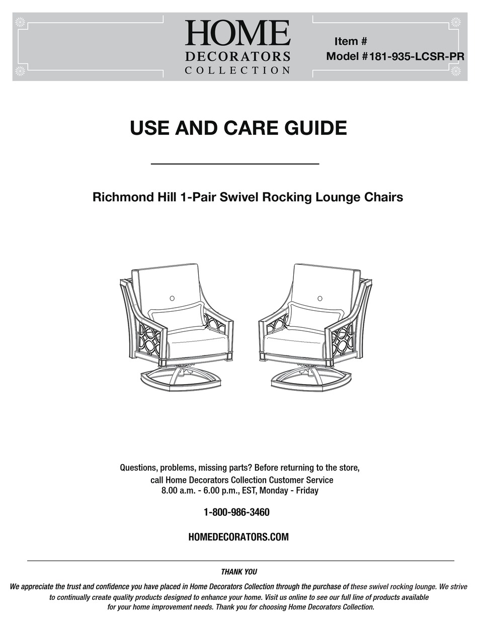 HOME DECORATORS COLLECTION 181935LCSRPR USE AND CARE MANUAL Pdf