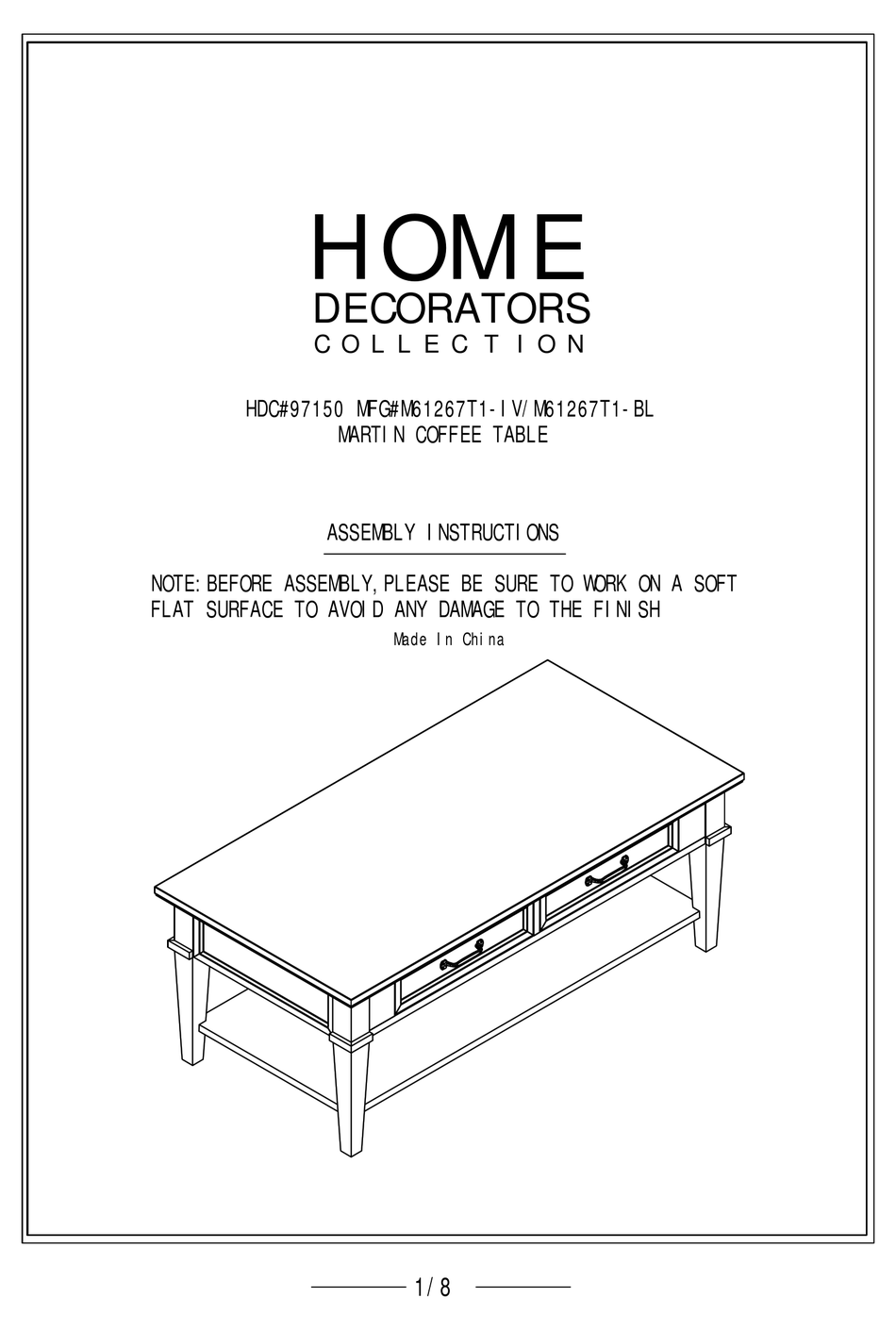 HOME DECORATORS COLLECTION M61267T1IV ASSEMBLY INSTRUCTIONS MANUAL Pdf