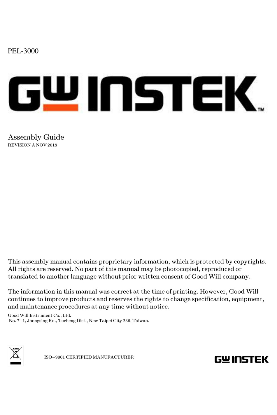 GW INSTEK PEL-3000 SERIES ASSEMBLY MANUAL Pdf Download | ManualsLib