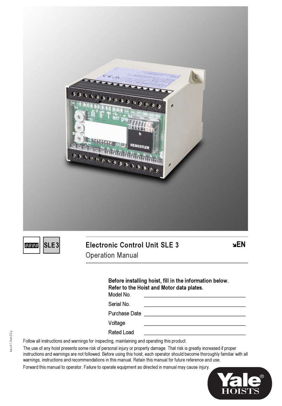 YALE SLE 3 OPERATION MANUAL Pdf Download ManualsLib