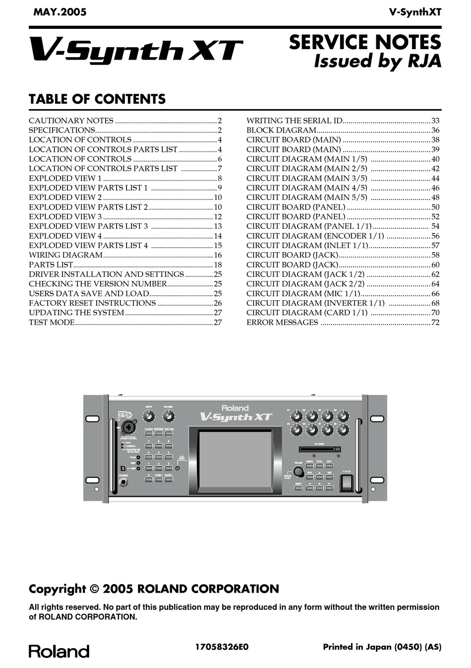Roland V Synth Xt Service Notes Pdf Download Manualslib