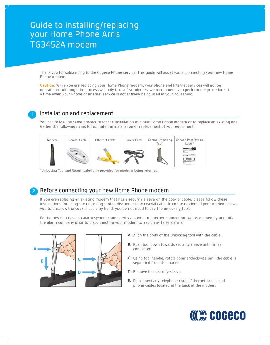 COGECO HOME PHONE ARRIS TG3452A MANUAL TO INSTALLING/REPLACING Pdf