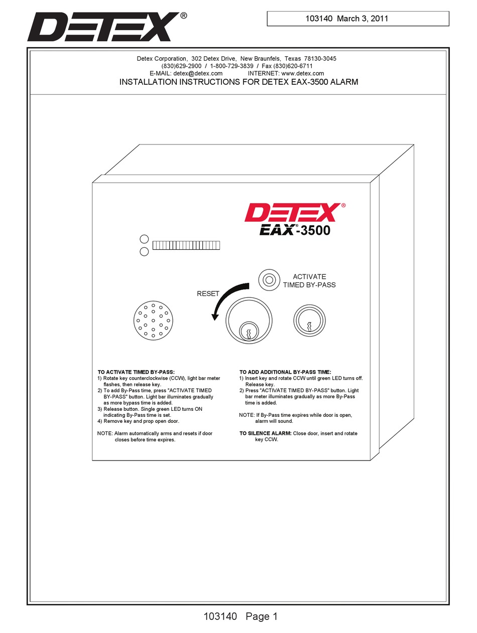 DETEX EAX3500 INSTALLATION INSTRUCTIONS Pdf Download ManualsLib