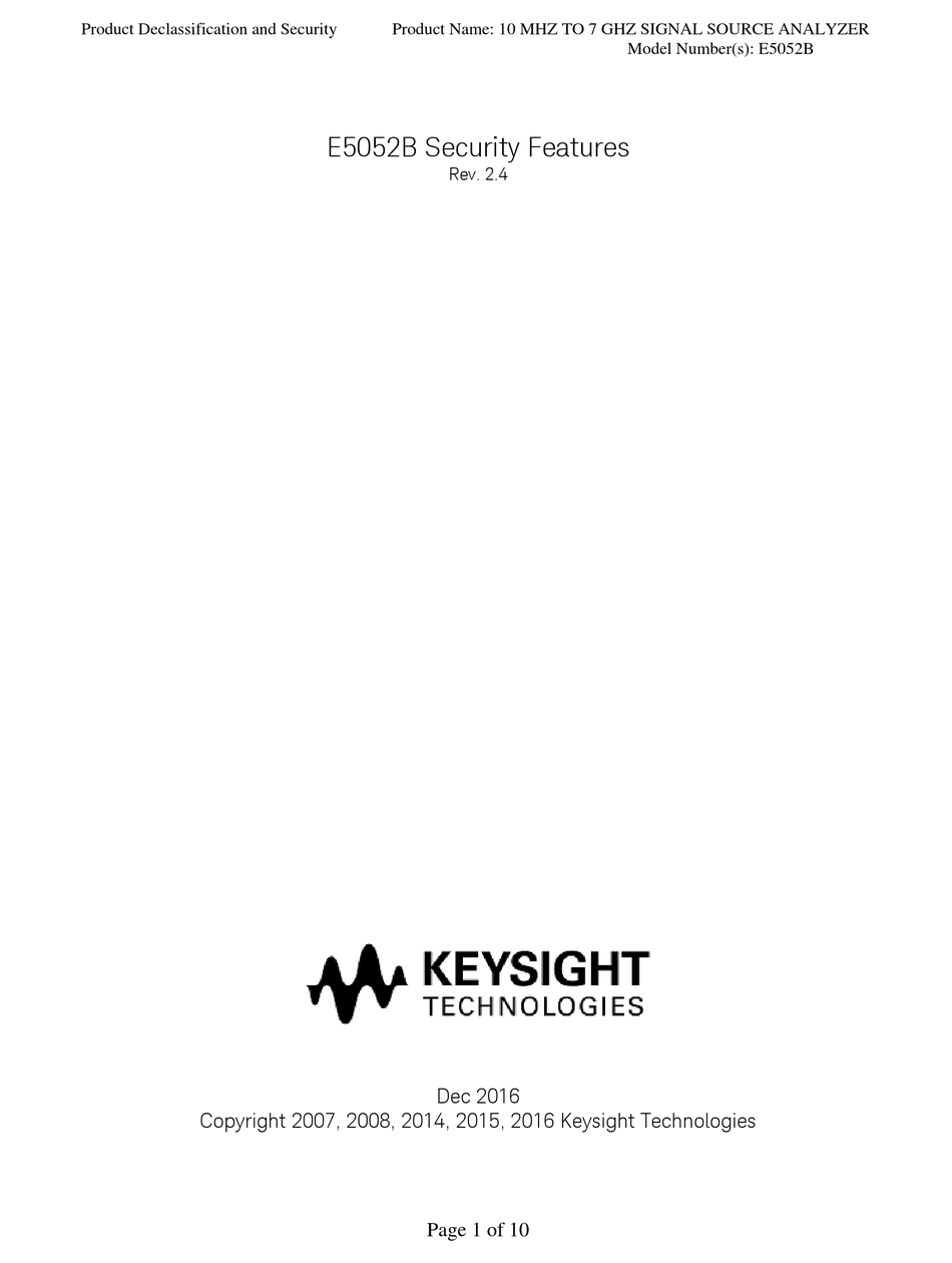 KEYSIGHT TECHNOLOGIES E5052B SECURITY FEATURES Pdf Download ManualsLib