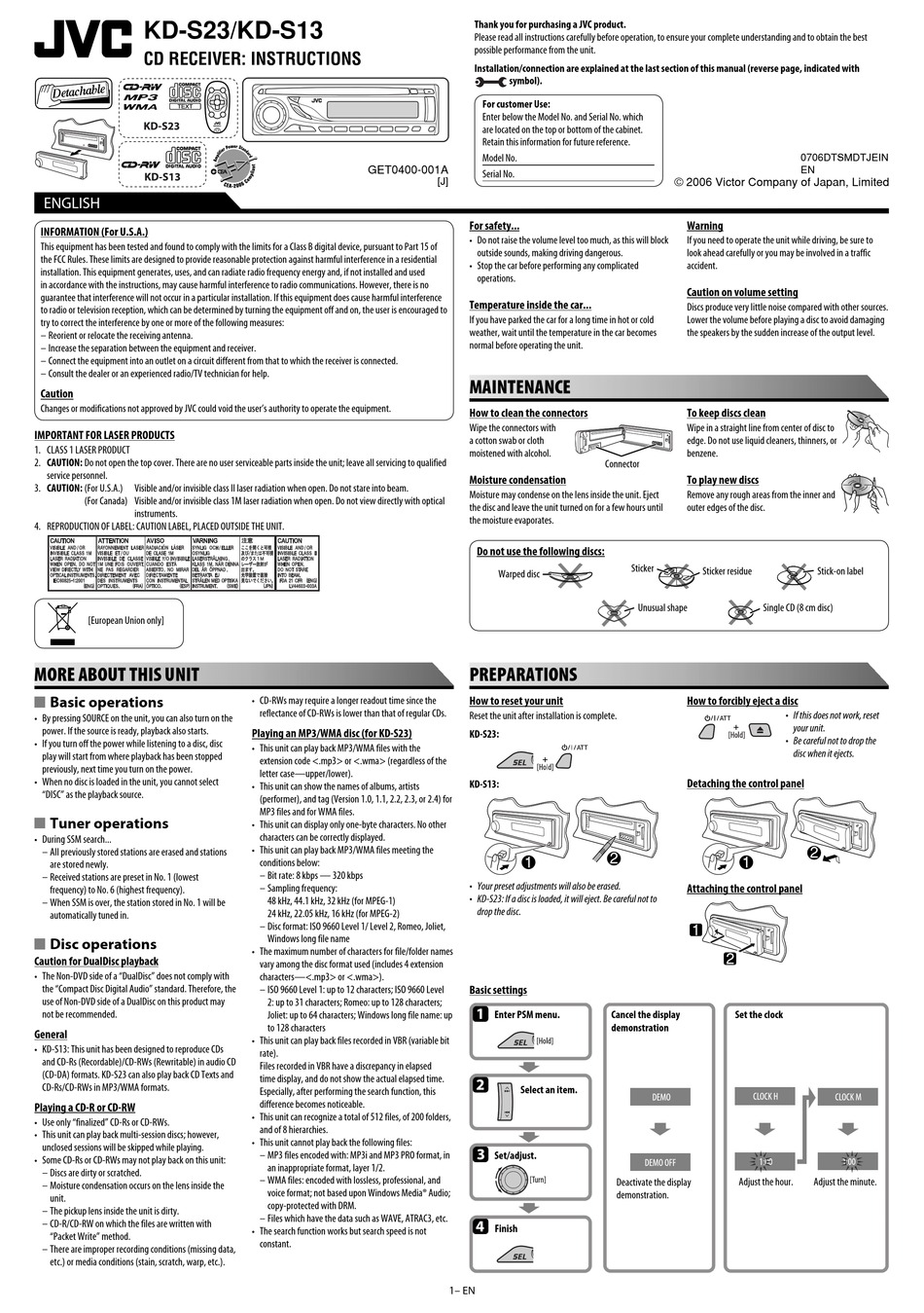 JVC KD-S23 INSTRUCTIONS Pdf Download | ManualsLib