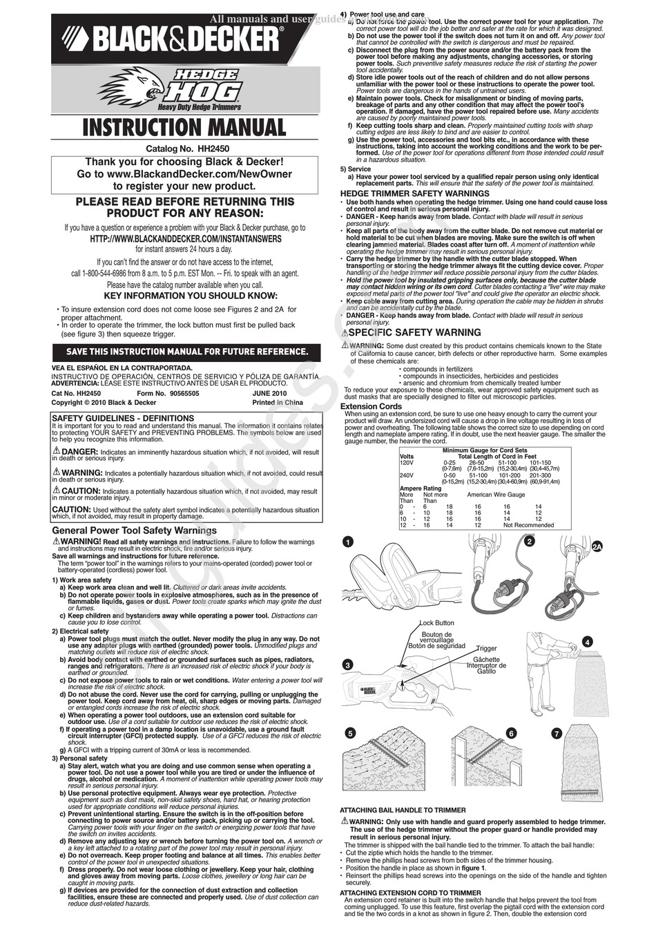 BLACK DECKER HEDGE HOG HH2450 INSTRUCTION MANUAL Pdf Download