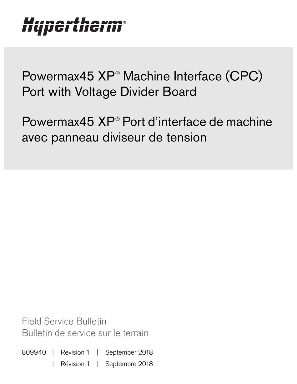 HYPERTHERM POWERMAX45 XP FIELD SERVICE BULLETIN Pdf Download ManualsLib photo