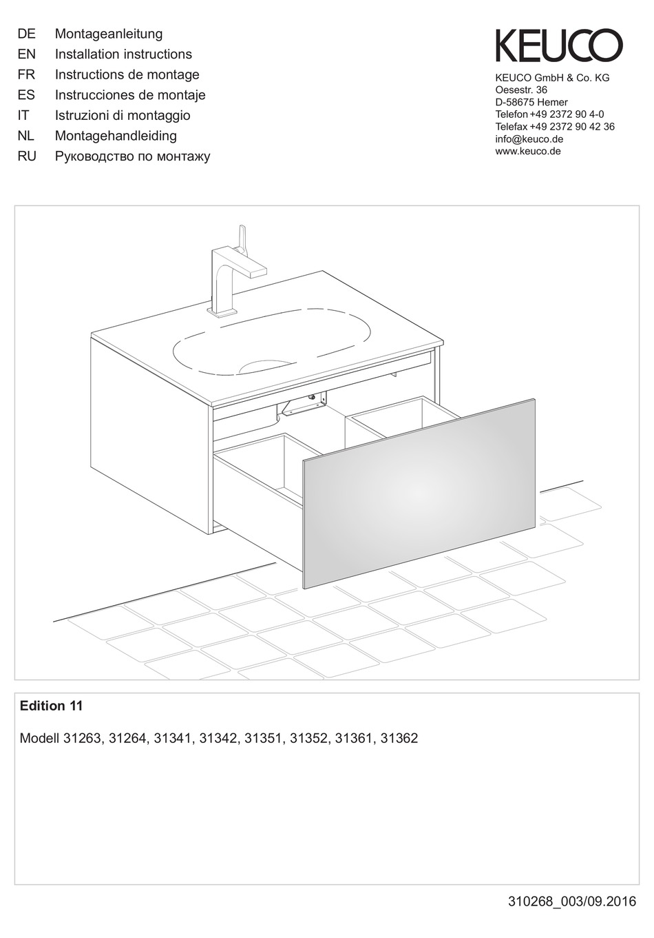 KEUCO EDITION 11 SERIAS INSTALLATION INSTRUCTIONS MANUAL Pdf Download
