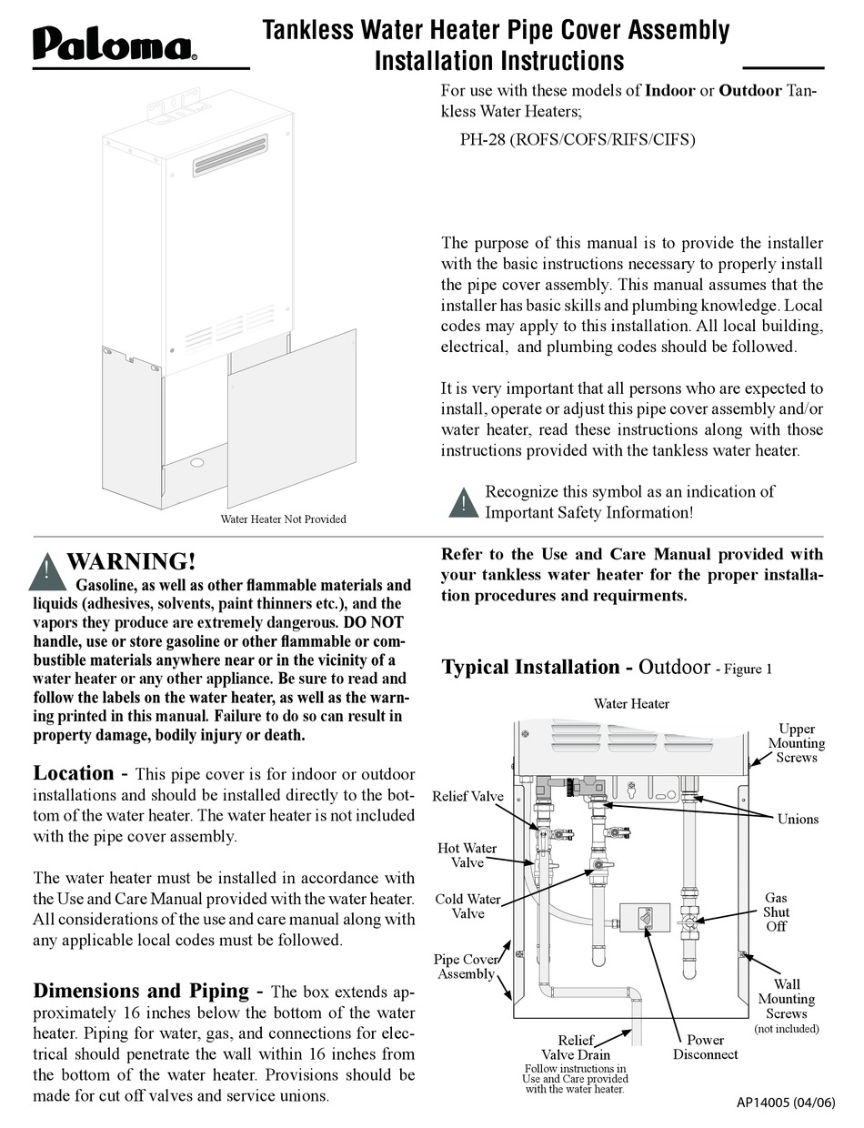 PALOMA PH-28 INSTALLATION INSTRUCTIONS Pdf Download | ManualsLib