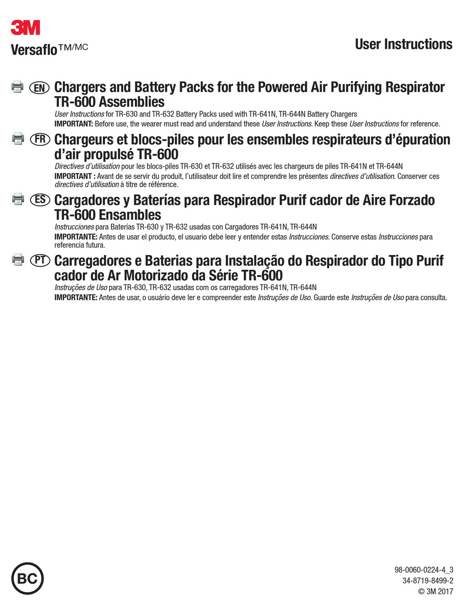 3M VERSAFLO TR-600 SERIES USER INSTRUCTIONS Pdf Download | ManualsLib