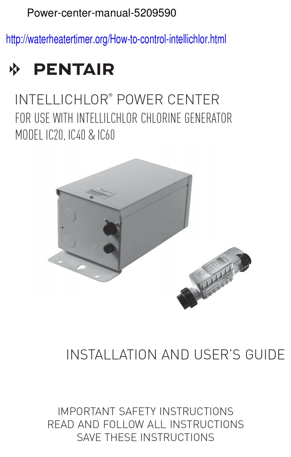 PENTAIR INTELLICHLOR IC20 INSTALLATION AND USER MANUAL Pdf Download