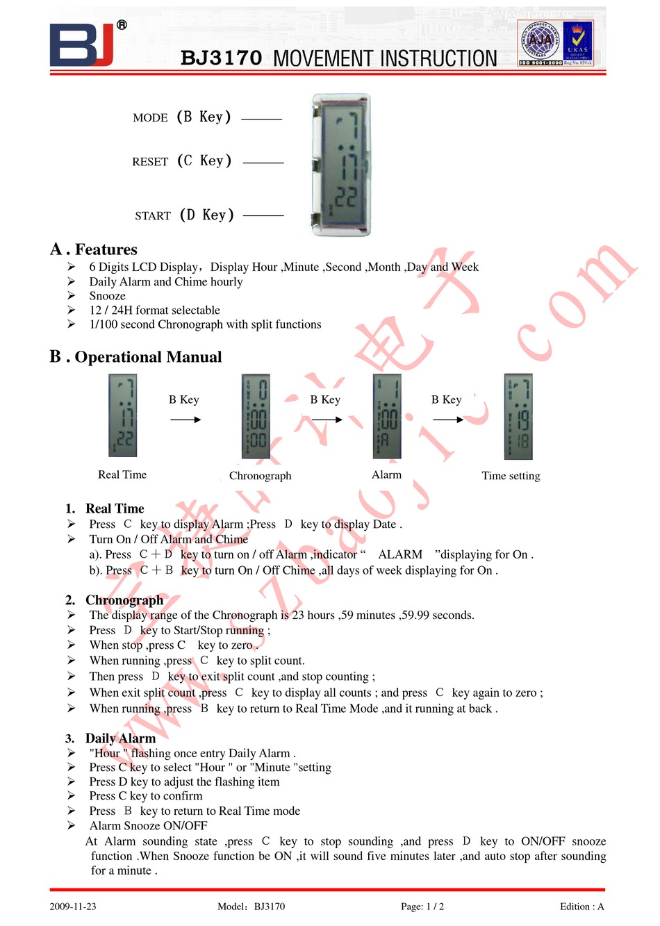 BJ BJ3170 MOVEMENT INSTRUCTION Pdf Download | ManualsLib