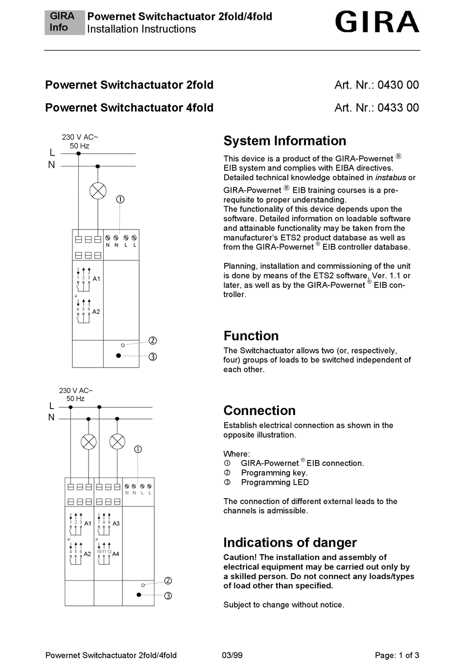 GIRA SWITCHACTUATOR 2FOLD INSTALLATION INSTRUCTIONS Pdf