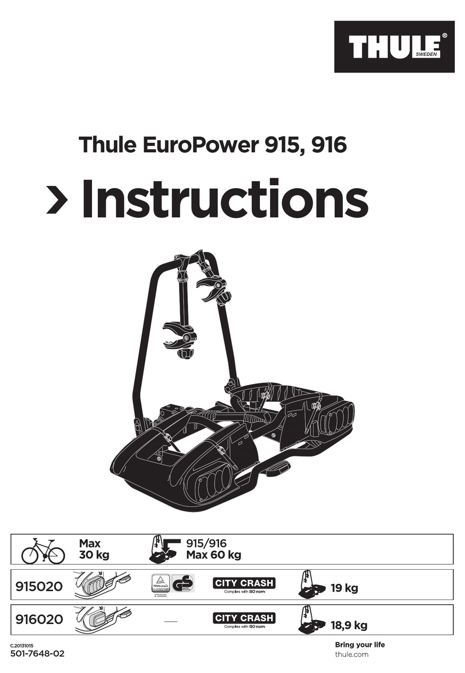 moeilijk verhouding Nachtvlek THULE EUROPOWER 915 INSTRUCTIONS MANUAL Pdf Download | ManualsLib