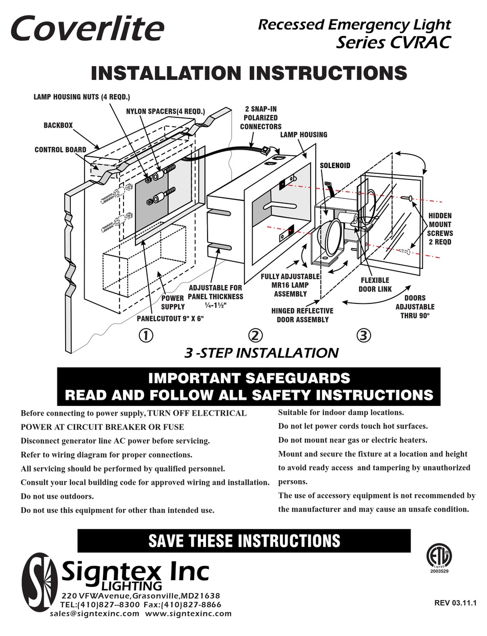 SIGNTEX LIGHTING COVERLITE CVRAC SERIES INSTALLATION INSTRUCTIONS
