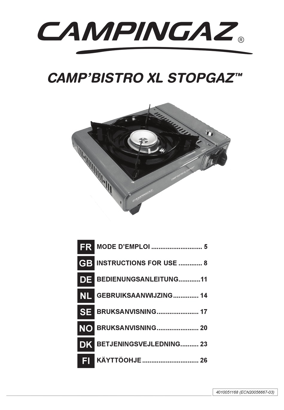 CAMPINGAZ CAMP’BISTRO XL STOPGAZ INSTRUCTIONS FOR USE MANUAL Pdf
