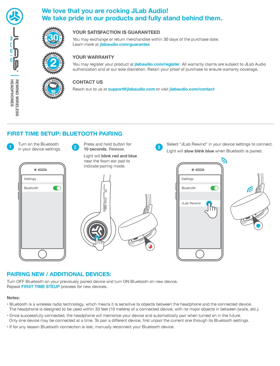 JLAB AUDIO REWIND QUICK START MANUAL Pdf Download | ManualsLib