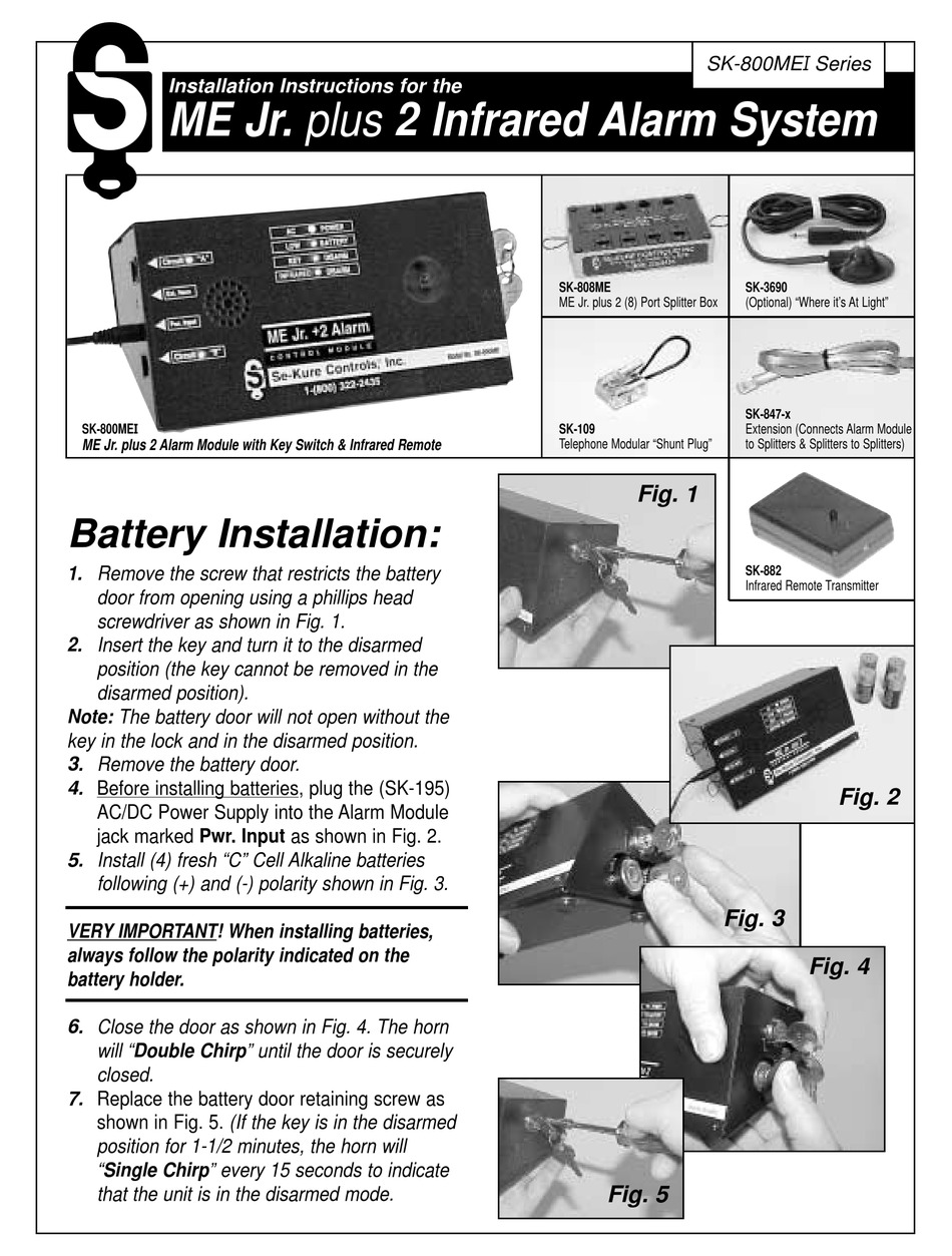 SEKURE CONTROLS ME JR. PLUS 2 SK800MEI SERIES INSTALLATION