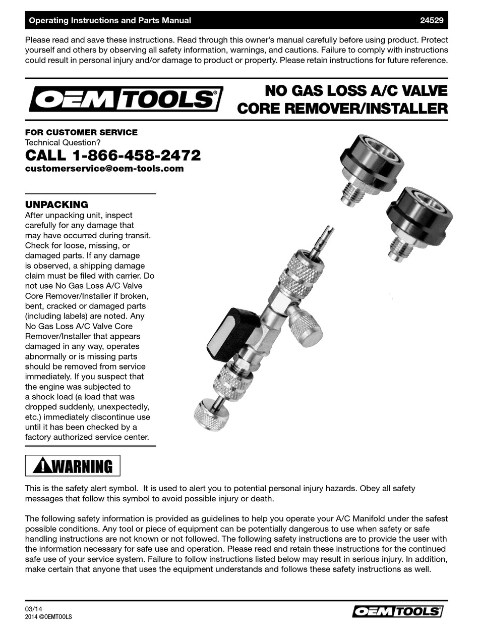 OEM TOOLS 24529 OPERATING INSTRUCTIONS AND PARTS MANUAL Pdf Download