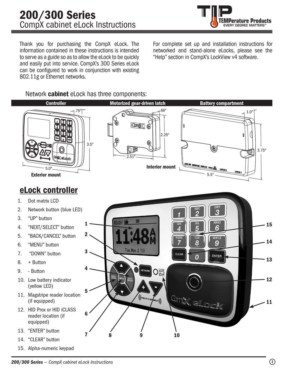 TIP TEMPERATURE PRODUCTS COMPX ELOCK 200 SERIES INSTRUCTIONS MANUAL Pdf