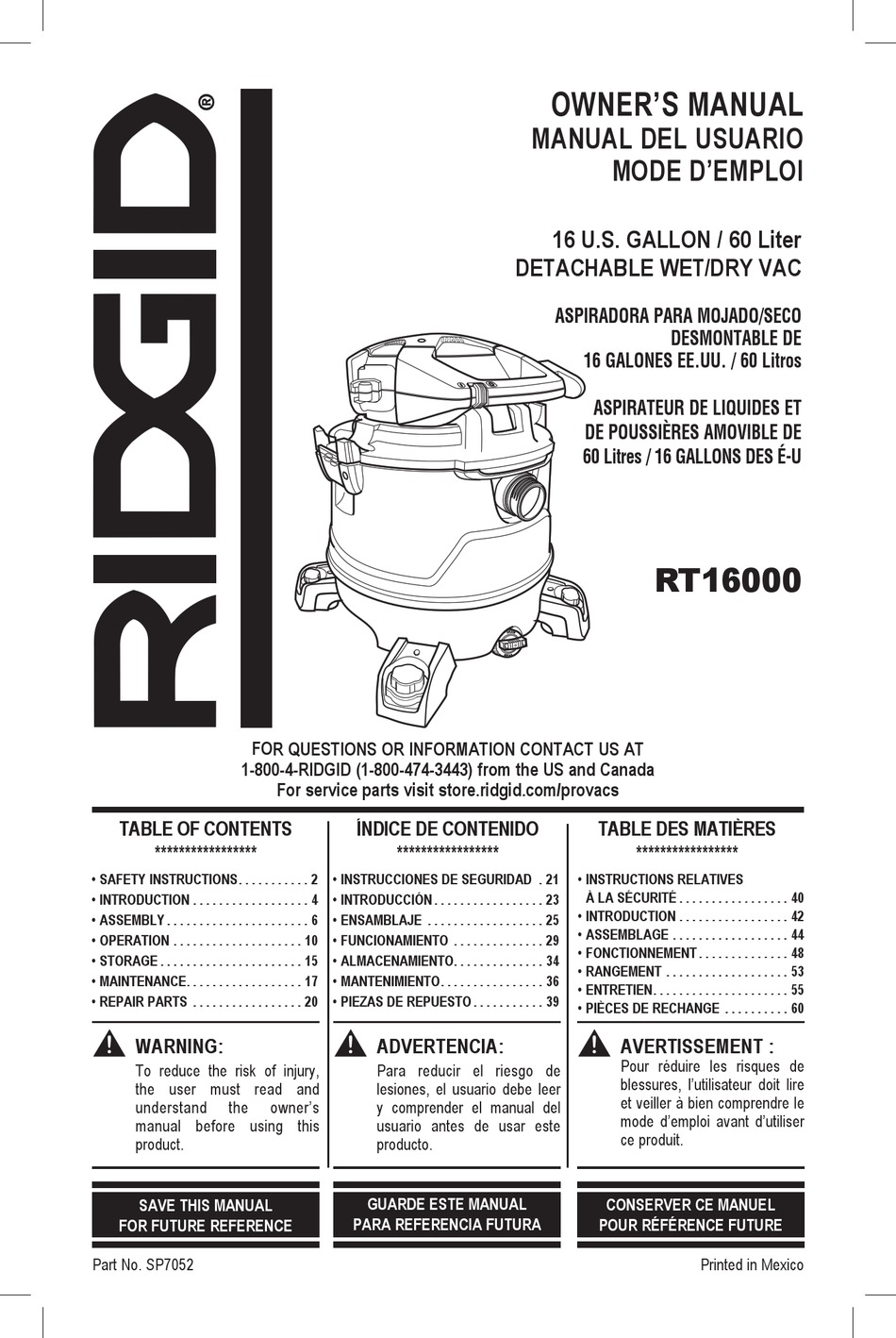 User manual Ridgid WD06700 (English - 28 pages)